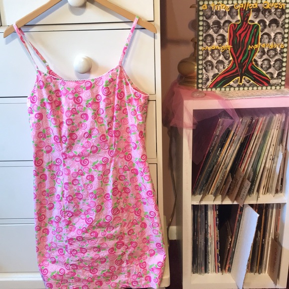 Lilly Pulitzer Rare Vintage White Label Y2k Slip Dress Snail Print Barbie Pink 6